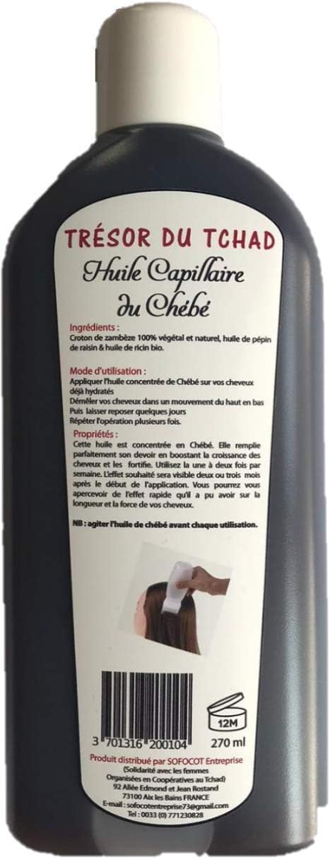 Huile de Chébé 250ml (à base de d'huile de pépin de raisin & d'huile de ricin)